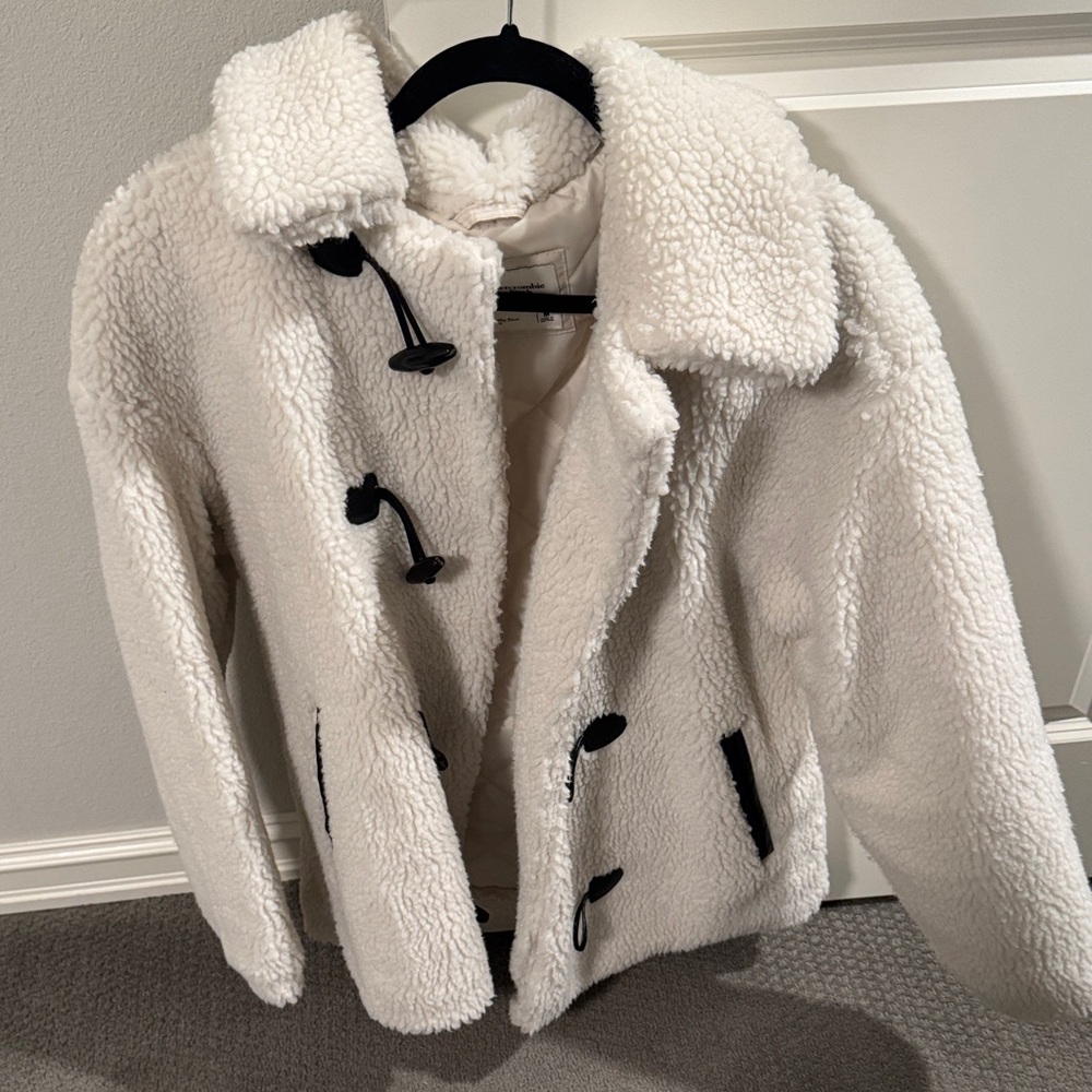 Abercrombie Kids Cream Teddy Jacket with Black Accents